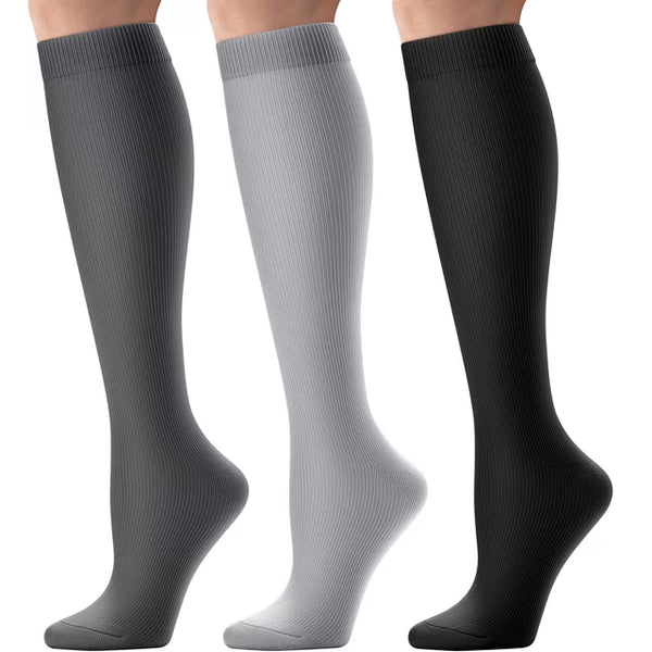 CAMBIVO 3 Pairs Knee High Compression Socks 10-15mmHg Mens Stockings for Running