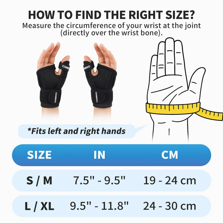 CAMBIVO 1 Pack Wrist Brace & Thumb Stabilizer Right Left Hand with Adjustable Straps for Arthritis - Cambivo