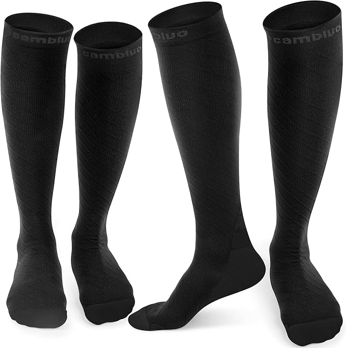 CAMBIVO 2 Pairs Knee High Compression Socks 20 - 30mmHg Long Stockings for Running - Cambivo