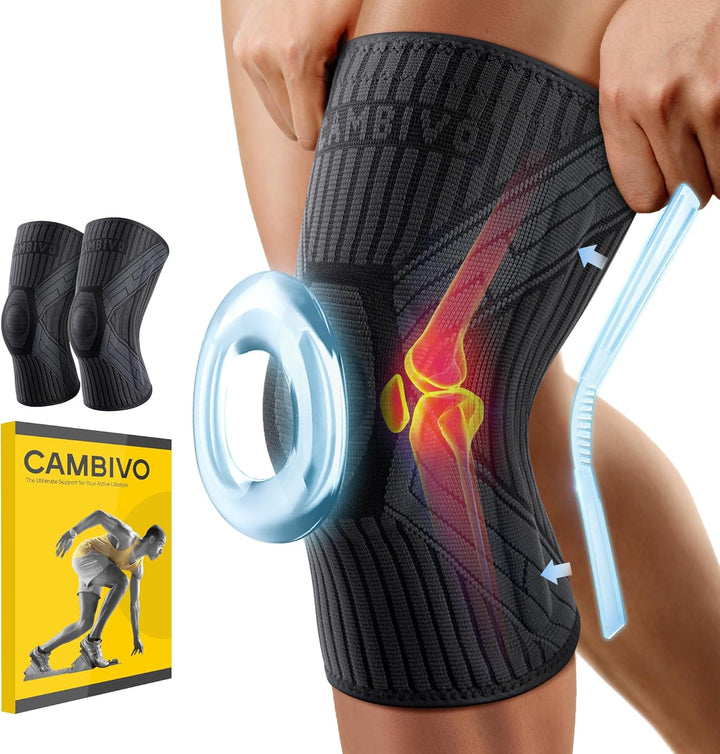 CAMBIVO 2.0 Pro Knee Brace with Side Stabilizers Patella Gel Pad, 1 Pair - Cambivo