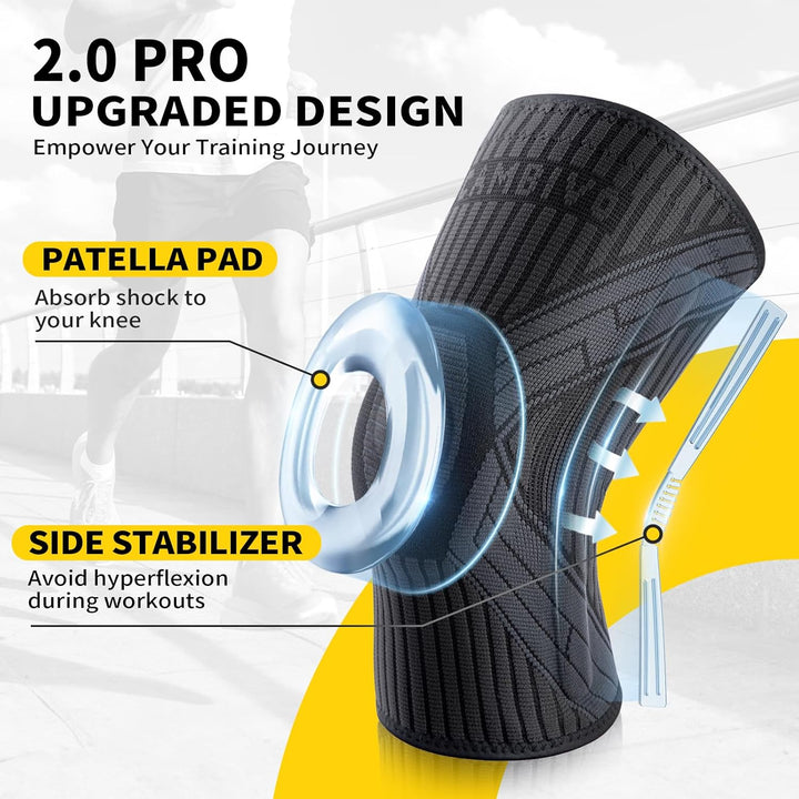 CAMBIVO 2.0 Pro Knee Brace with Side Stabilizers Patella Gel Pad, 1 Pair - Cambivo
