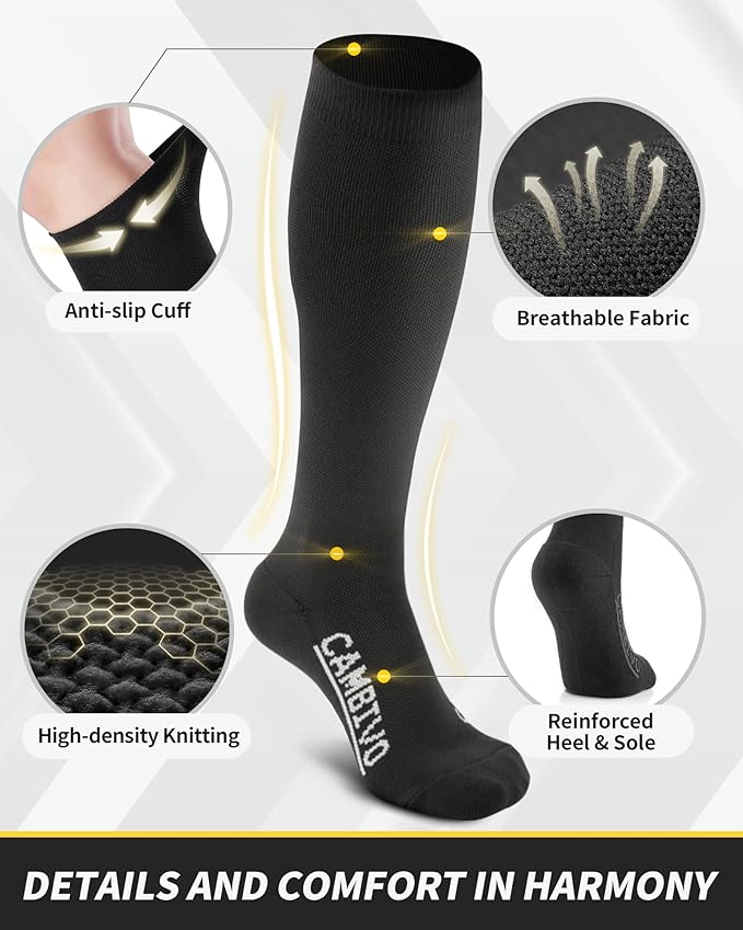 CAMBIVO 3 Pairs Compression Socks for Men and Women(20 - 30 mmHg), Fit for Running, Swelling, Flight, Travel, Driving, Nurse - Cambivo