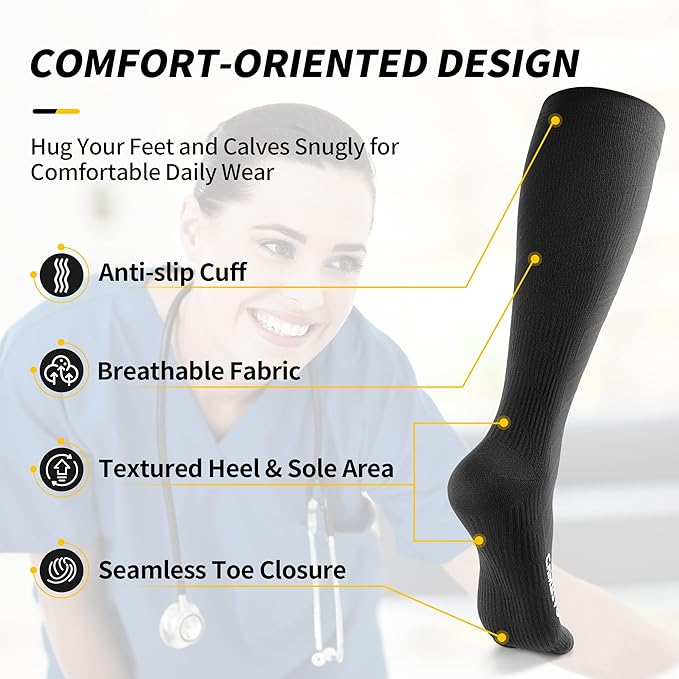 CAMBIVO 3 Pairs Compression Socks for Men & Women(20 - 30 mmHg), Compression Stocking for Swelling, Running, Flight, Pregnancy - Cambivo