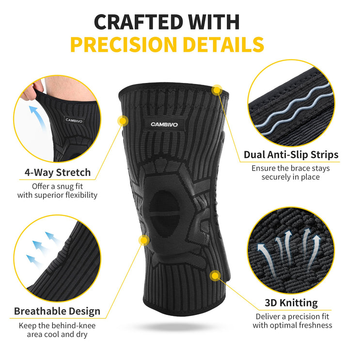 CAMBIVO 3.0 Pro Knee Braces with Side Stabilizers & Patella Gel Pad - Cambivo