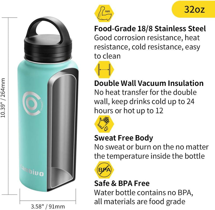 CAMBIVO 32oz Sports Water Bottle Stainless Steel Tumbler, Double Vacuum Insulated Thermo Mug with BPA Free Cap - Cambivo