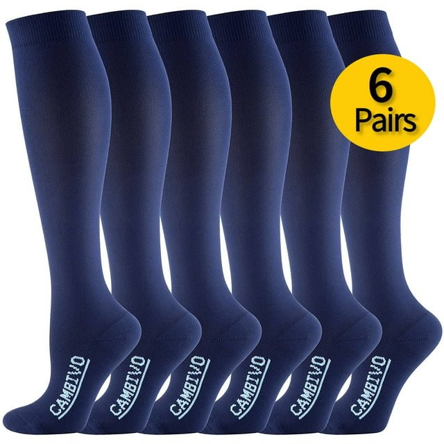 Cambivo 6 Pairs Compression Socks for Men and Women, Running Sports, Flight, Travel, 20 - 30mmhg - Cambivo