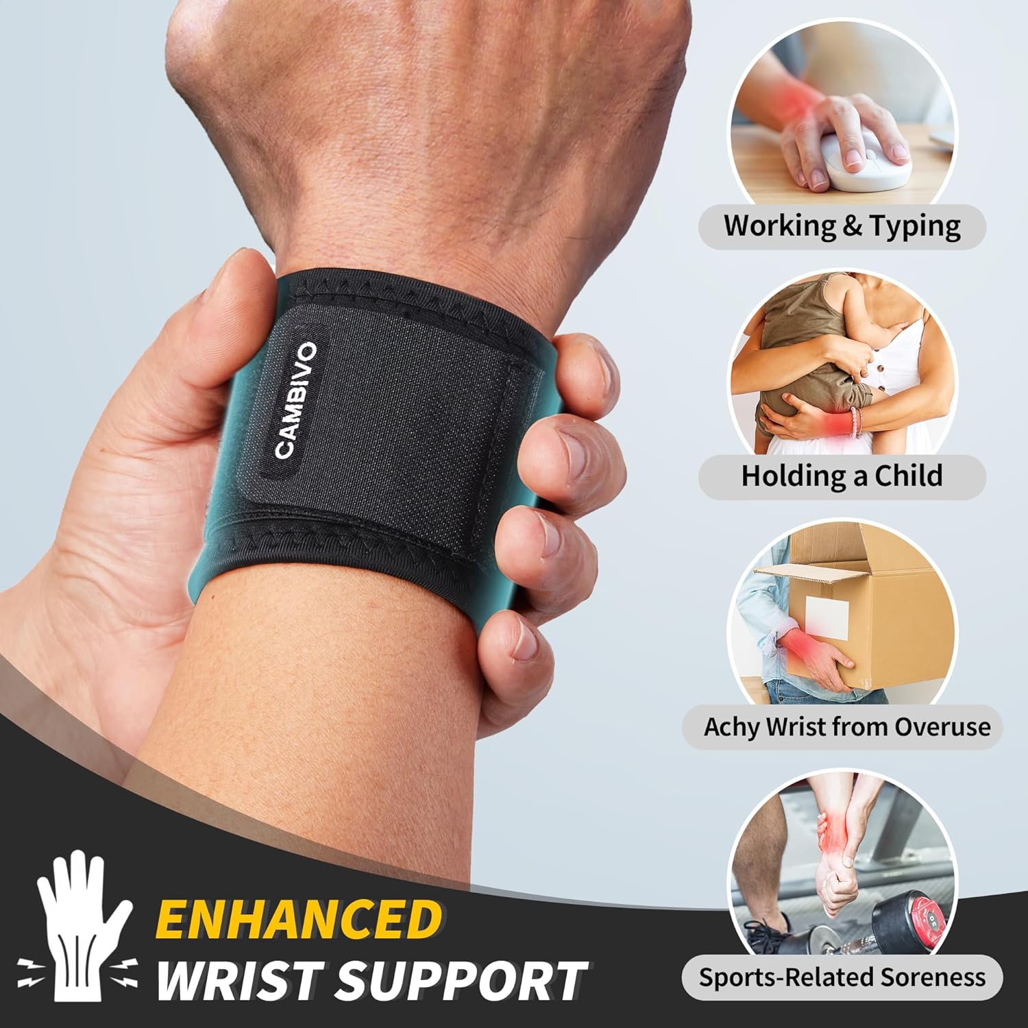 thumbnail image 2 of WEEKS 2 Pack Wrist Compression Strap And Wrist Brace Sport Wrist Support Fitness Weightlifting Tendonitis Carpal Tunnel Arthritis Pain Relief Wear Anywhe 2 of 9
