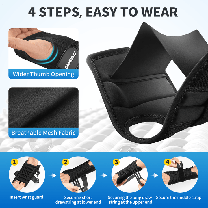 CAMBIVO Carpal Tunnel Wrist Brace with 3 Adjustable Straps and 2 Palm - Sided Stabalizers for Arthritis - Cambivo