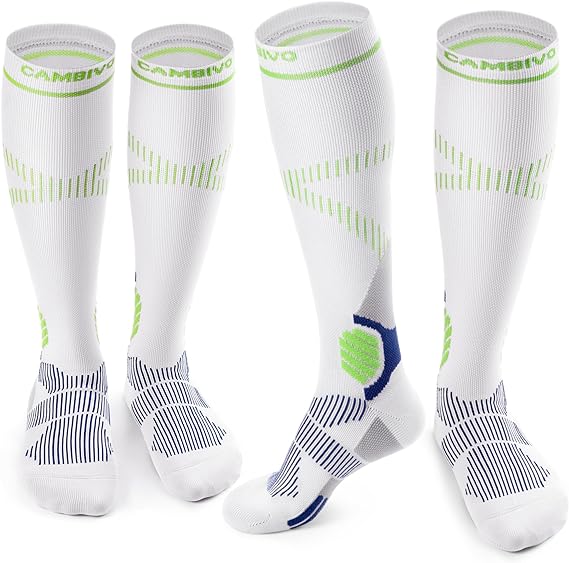 CAMBIVO Compression Socks for Women and Men - 2 Pairs 15-20 mmHg Knee-High Support Stockings for Nurses, Running, Travel - Cambivo