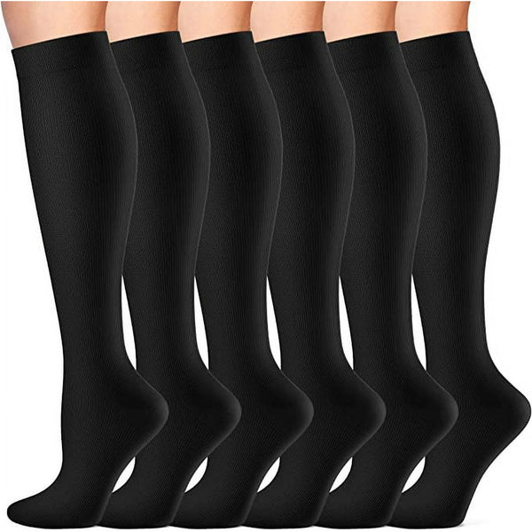 CAMBIVO Compression Socks for Women & Men , 15 - 20 mmHg Knee High Socks, 6 Pairs Compression Stockings for Traval, Running, Diabetic, Pregnancy - Cambivo