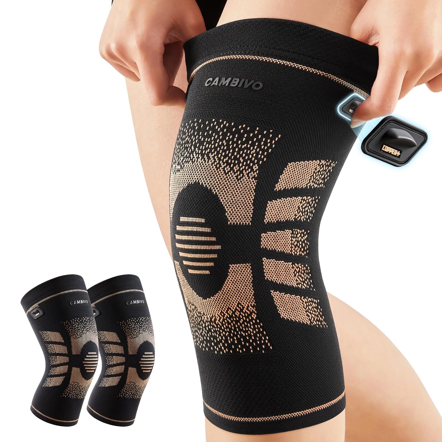 CAMBIVO Copper Knee Brace with Pull-Up Tabs – A Compression Sleeve for ...