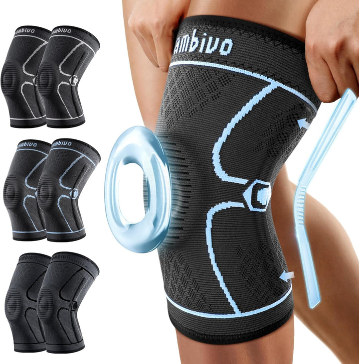 CAMBIVO Knee Brace with Side Stabilizers & Patella Pad for Knee Pain Relief, 2 Pcs - Cambivo