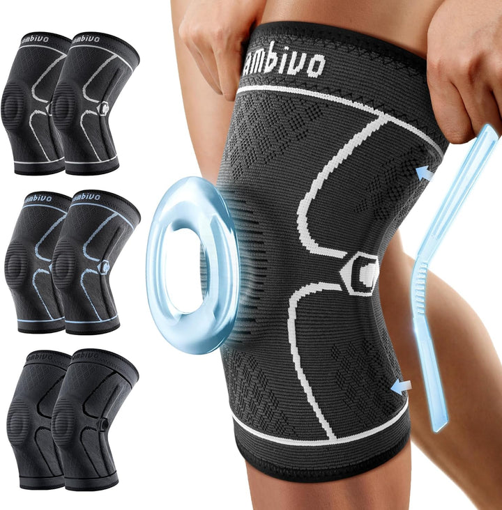 CAMBIVO Knee Brace with Side Stabilizers & Patella Pad for Knee Pain Relief, 2 Pcs - Cambivo