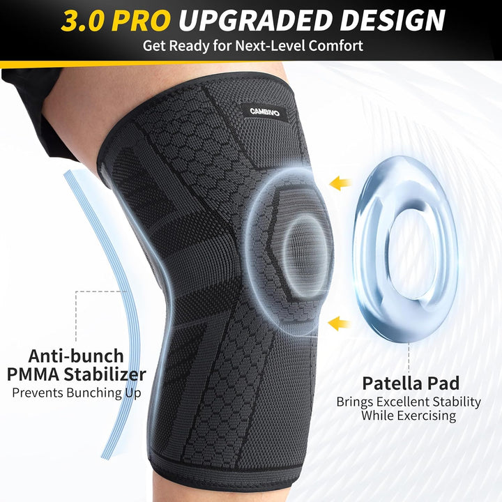 CAMBIVO Pro Knee Compression Sleeves with Side Stabilizer - WS - Cambivo