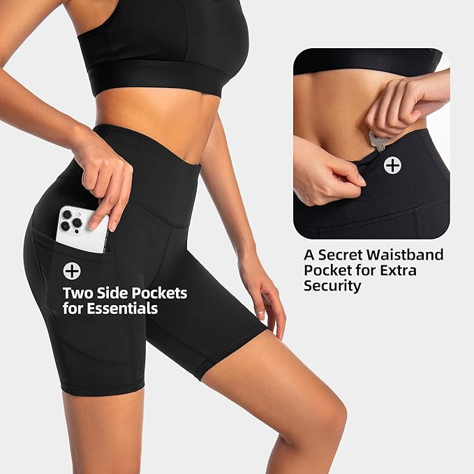 GymCope Womens 8" High Waist Yoga Shorts for Women Athletic Biker Shorts - WM - Cambivo