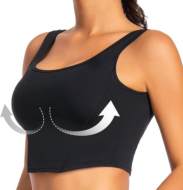 GymCope Women's Sports Bra Without Underwire, Sports Tops, Women's Push Up Bra Padded, Fashionable Top with Integrated Bra for Gym, Sports, Yoga, Causal - Cambivo