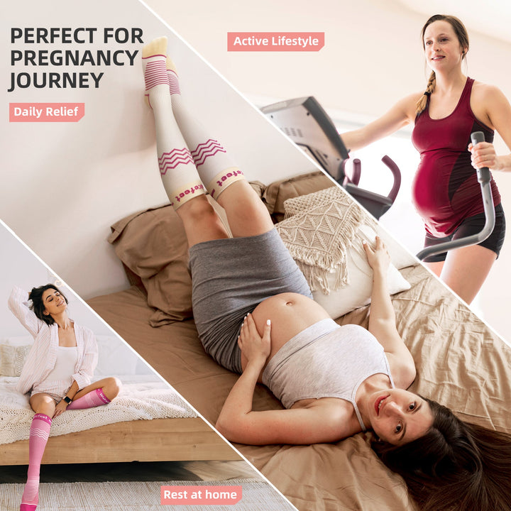 WAKEFEET 2 Pairs Knee High Compression Stockings with Anti - slip Slipper for Women - Cambivo