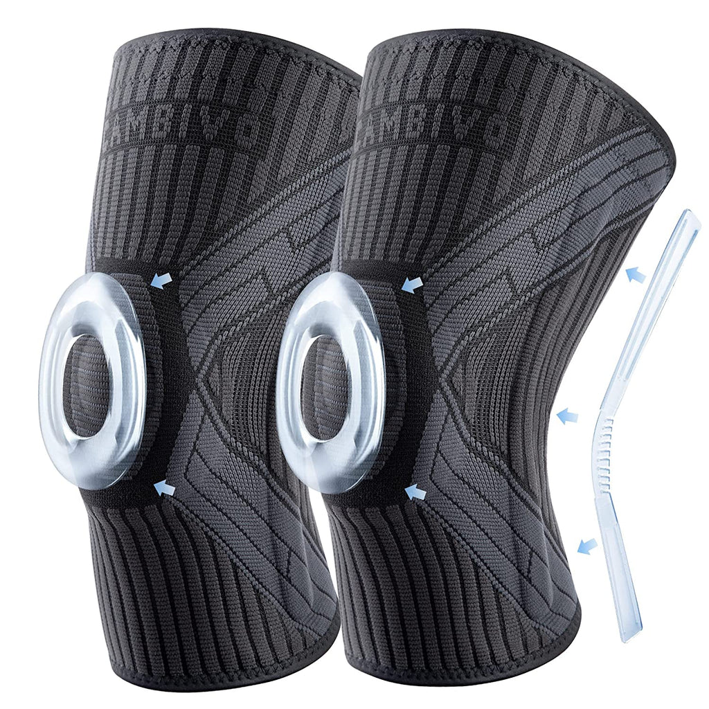 CAMBIVO 2 Pack Knee Brace with Side Stabilizers & Patella Gel Pad for Women Men, Knee Sleeve for Pain Relief, Arthritis