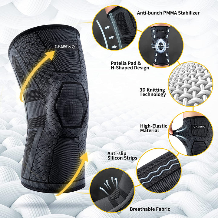 CAMBIVO Knee Brace for Knee Pain with Side Stabilizers for Women and men,  Knee Compression Sleeve with Patella Gel Pads, Adjustable Knee Support for