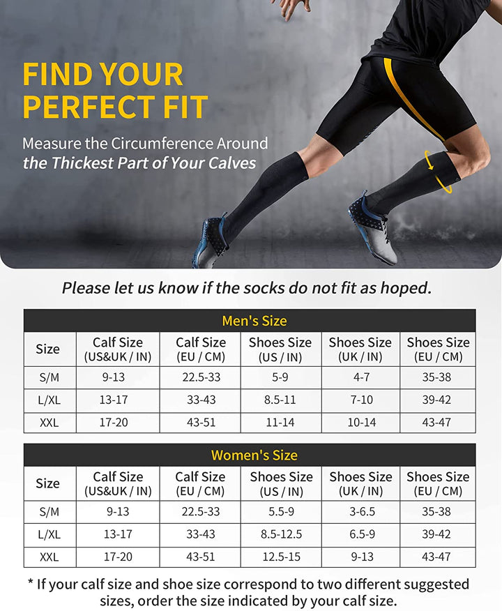Compression Socks for Men and Women Size Chart
