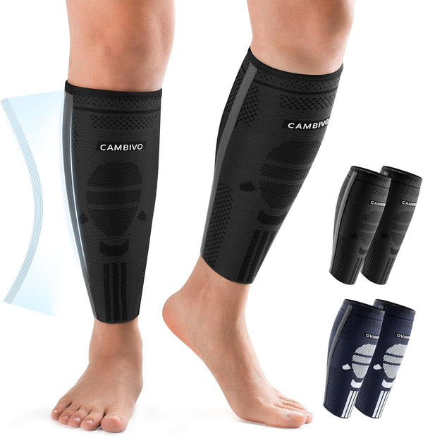 CAMBIVO Calf Compression Sleeve with Side Stabilizers, Leg Compression Sleeve Brace for Shin Splint Relief and Varicose Veins Treatment, Unisex - Cambivo