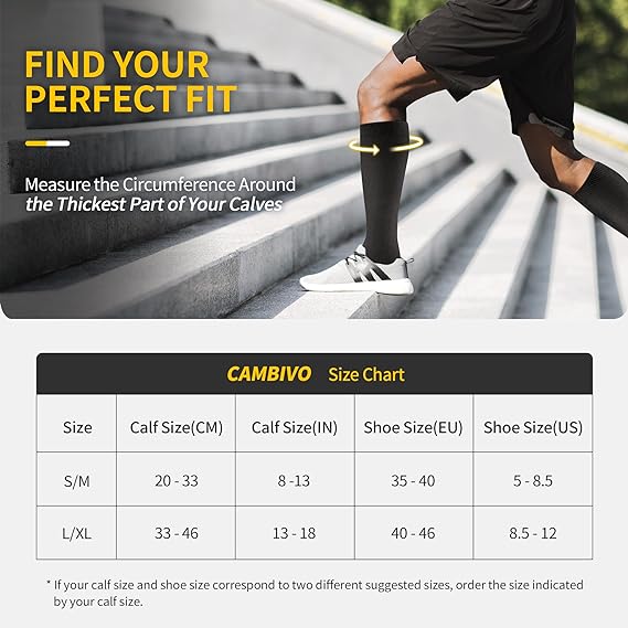 CAMBIVO Compression Socks for Women and Men (6 Pairs), Compression Stockings 8-15mmHg for Running, Walking, All-Day Wear - Cambivo