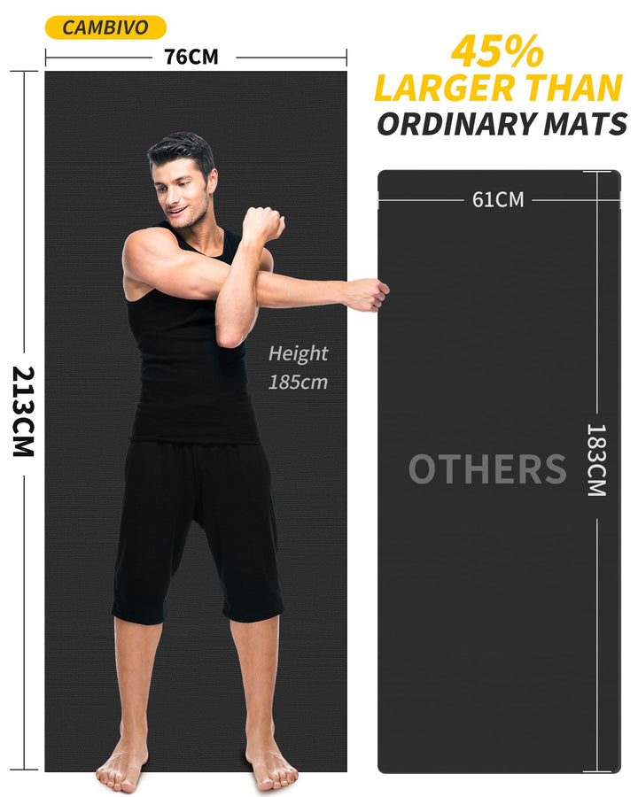 CAMBIVO Extra Long Yoga Mat for Fitness & Workouts, Non-Slip Exercise Mat (Black) - Cambivo