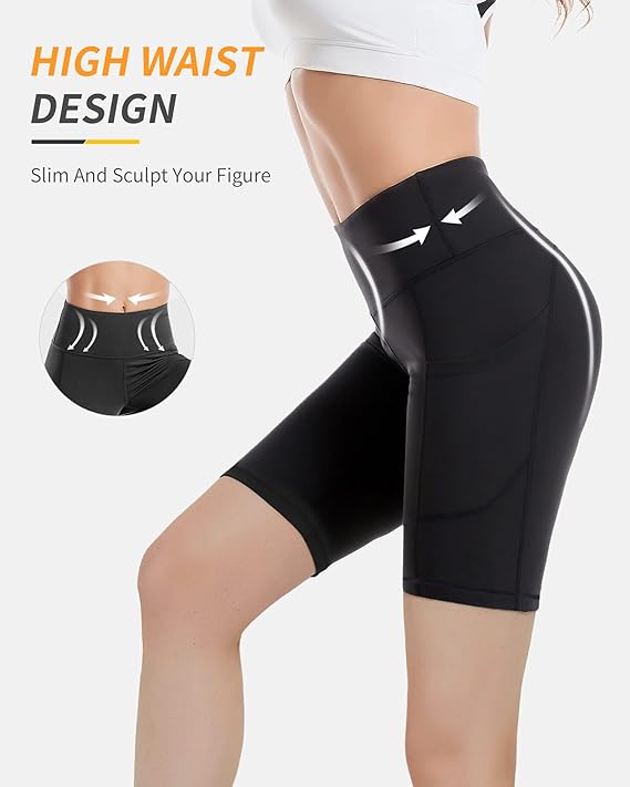 CAMBIVO High Waist Women's Shorts 8" Biker Shorts for Women with Pockets Tummy Control - Cambivo
