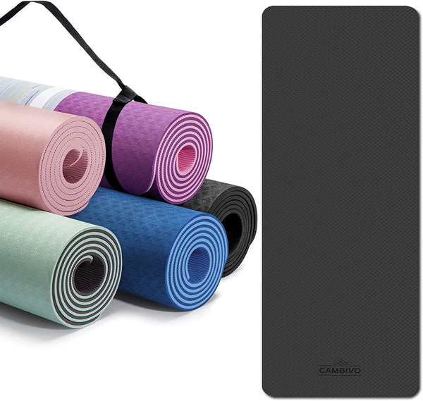 CAMBIVO Large Yoga Mat (6'x 4'), Extra Wide Workout Mat for Men and Women,  Yoga Mat Thick 1/3 &1/4 Exercise Mats for Home Workout, Yoga, Pilates  (Black,1/4 inch) BLACK 6mm