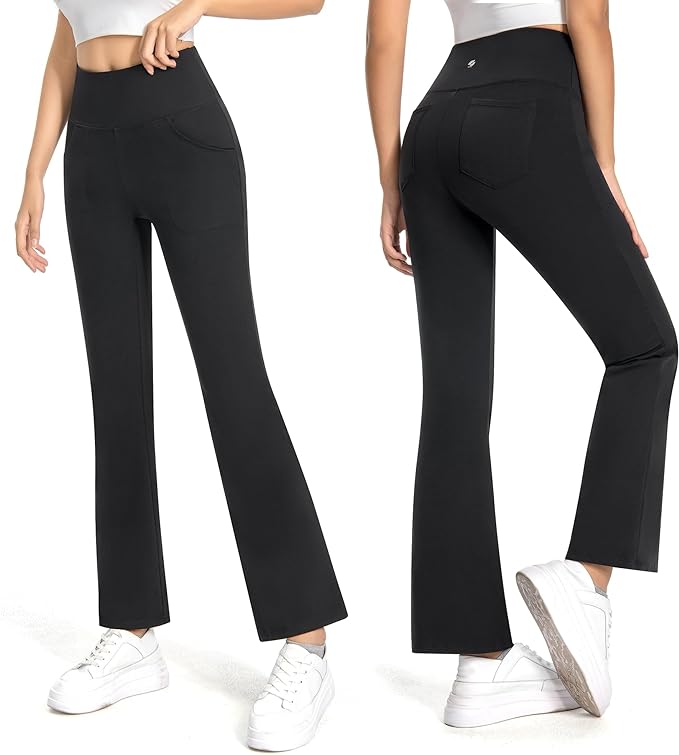 GymCope Flare Leggings For Women - High Waist Bootcut Yoga Pants With Pockets