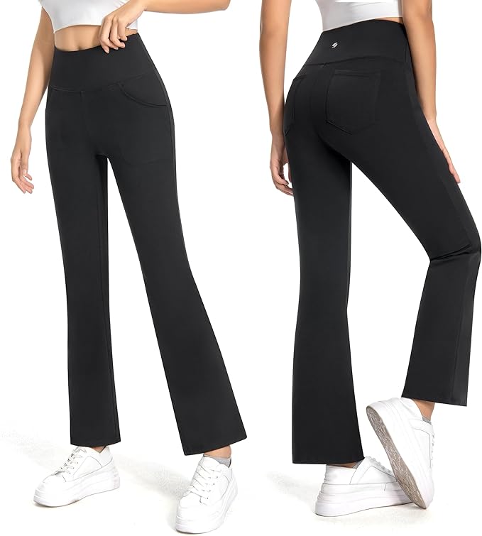 GymCope Flare Leggings for Women, High Waist Bootcut Yoga Pants with 4 Pockets, Tummy Control and Non-See-Through Dress Pants - Cambivo